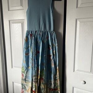 Moon River Sky Blue Sleeveless Maxi Dress with Multicolor Printed Skirt